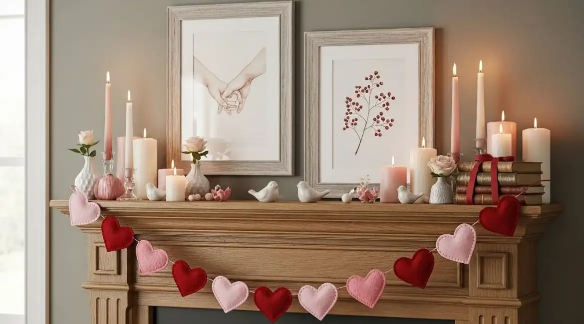 how to create valentine mantle decor