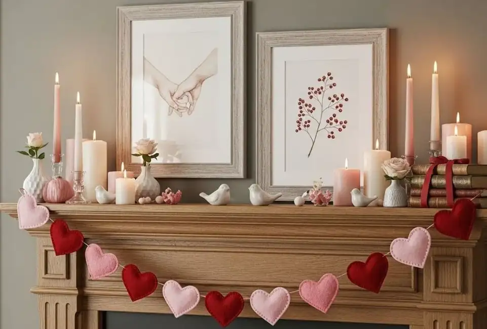 how to create valentine mantle decor